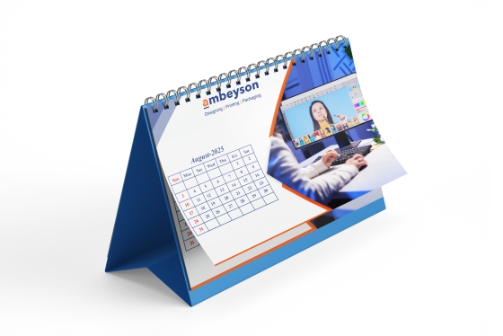 Custom desk calendar printing and design service by Ambeyson for corporate branding and promotional use