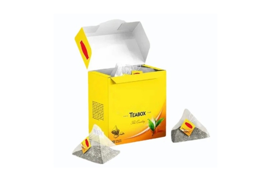 Custom tea packaging box design with printed tea bag carton packaging for food and beverage branding by Ambeyson.
